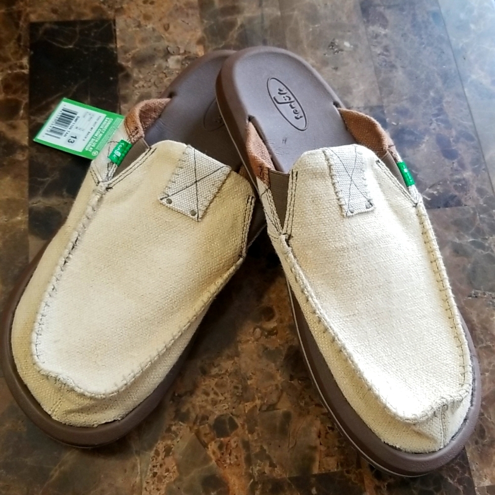 Mens Sanuk Tan Mules Slides (You got my back)